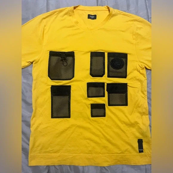 FENDI Oversized Mesh Pocket T-Shirt - Yellow